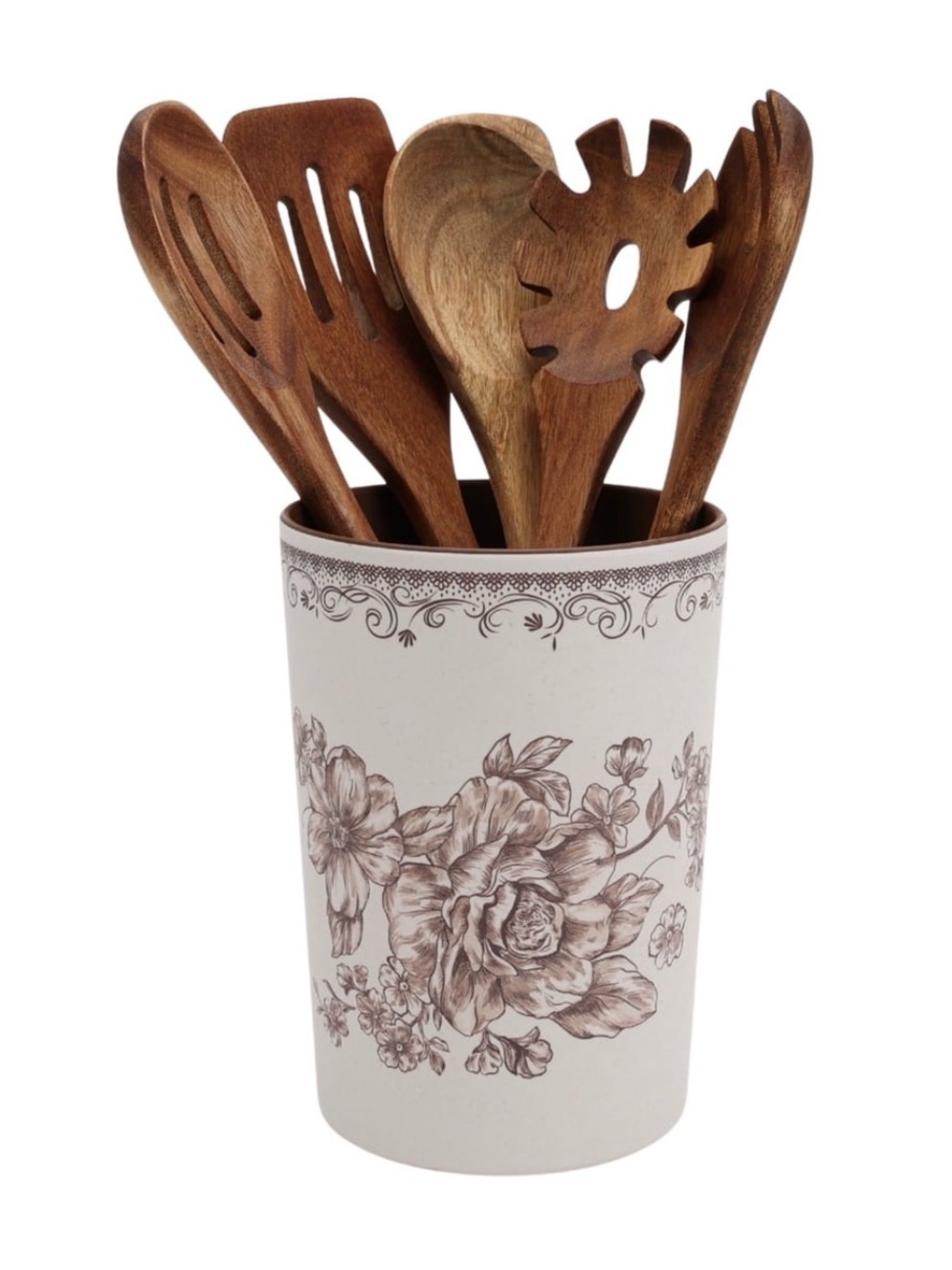 🔥Sale🔥 Pioneer Woman Brown Agetha 6-Pc Set Acacia Wood & Bamboo Melamine Crock